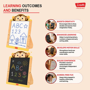 Wudly Wooden 2 in 1 Monkey Easel Board for Kids - Educational Toys