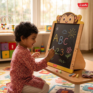 Wudly Wooden 2 in 1 Monkey Easel Board for Kids - Educational Toys