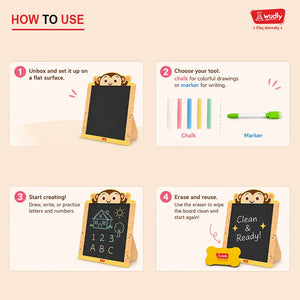 Wudly Wooden 2 in 1 Monkey Easel Board for Kids - Educational Toys