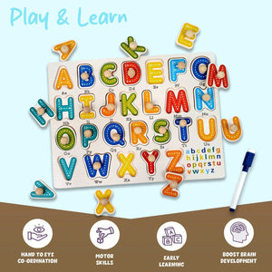 Wudly Wooden Alphabet Puzzle Board with Whiteboard for Kids - Wooden Puzzles
