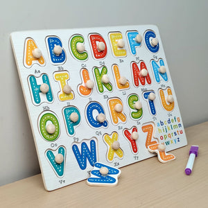 Wudly Wooden Alphabet Puzzle Board with Whiteboard for Kids - Wooden Puzzles