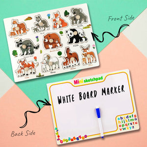 Wudly Wooden Animal Puzzle Board with Whiteboard for Kids - Wooden Puzzles