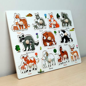 Wudly Wooden Animal Puzzle Board with Whiteboard for Kids - Wooden Puzzles
