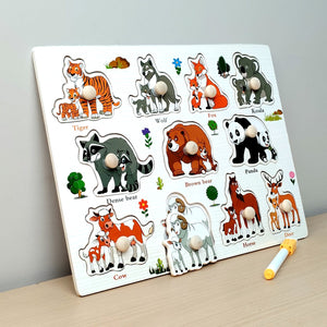 Wudly Wooden Animal Puzzle Board with Whiteboard for Kids - Wooden Puzzles