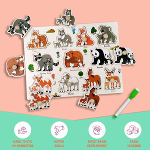Wudly Wooden Animal Puzzle Board with Whiteboard for Kids - Wooden Puzzles
