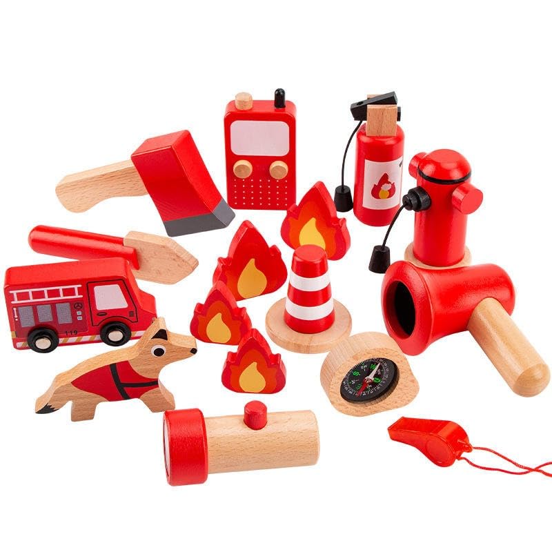 Wudly - Wooden Fire Fighter Play Set For Adults - Pretend Play