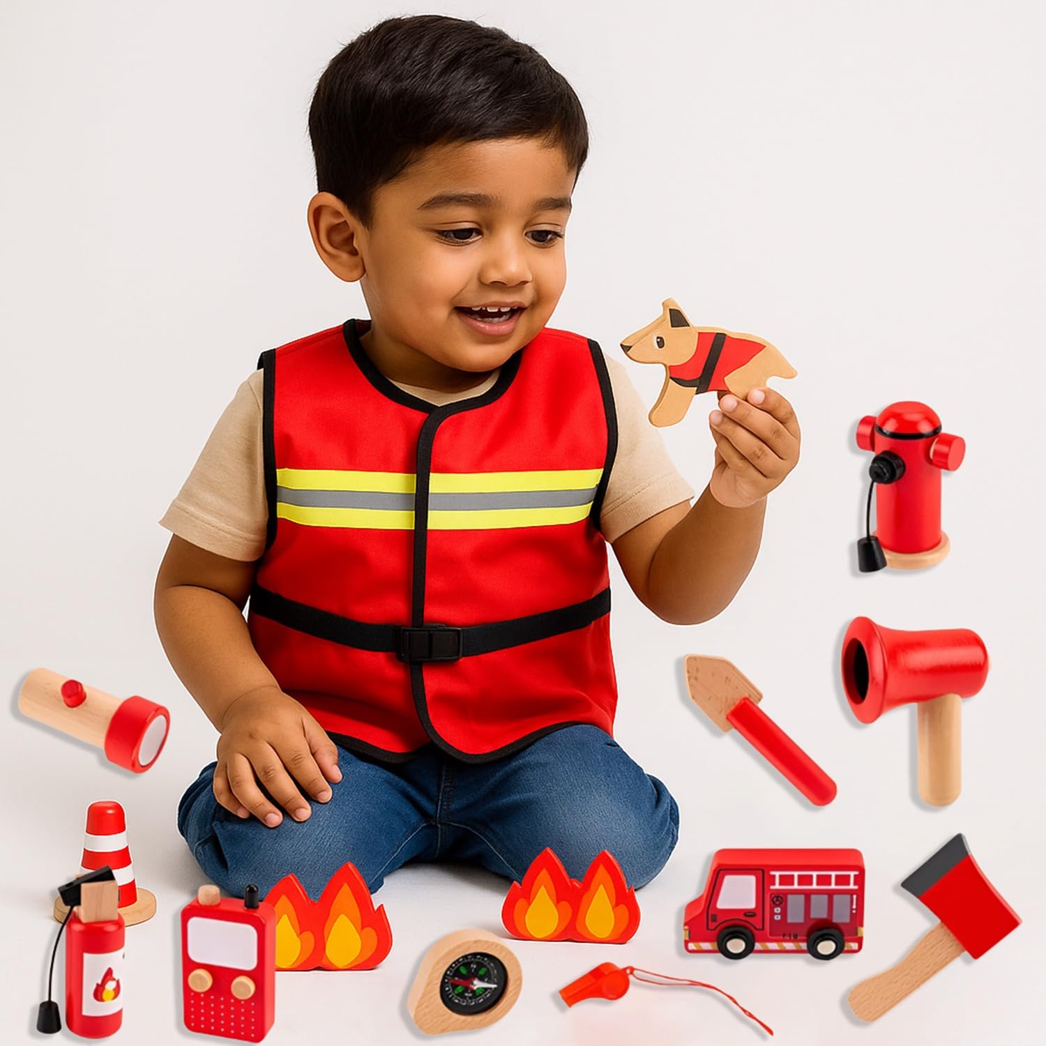 Wudly - Wooden Fire Fighter Play Set For Adults - Pretend Play