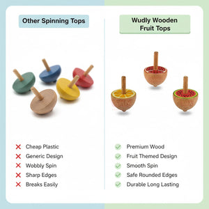 Wudly Wooden Fruit Spinning Top Toy Set - Fun Lattu | The Mom Store - Activity