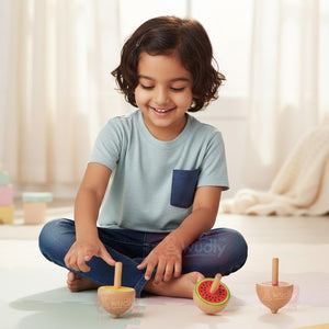 Wudly Wooden Fruit Spinning Top Toy Set - Fun Lattu | The Mom Store - Activity