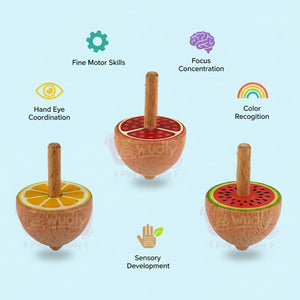 Wudly Wooden Fruit Spinning Top Toy Set - Fun Lattu | The Mom Store - Activity