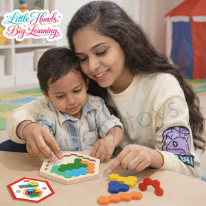 Wudly Wooden Hexagon Puzzle Board for Kids Honeycomb Shape - Wooden Puzzles