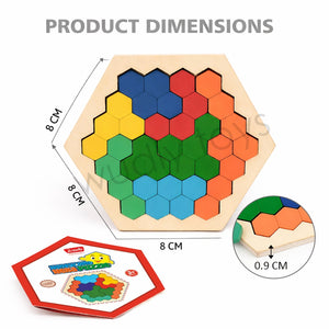 Wudly Wooden Hexagon Puzzle Board for Kids Honeycomb Shape - Wooden Puzzles