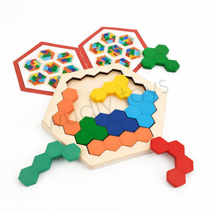 Wudly Wooden Hexagon Puzzle Board for Kids Honeycomb Shape - Wooden Puzzles