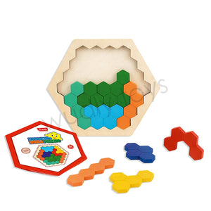 Wudly Wooden Hexagon Puzzle Board for Kids Honeycomb Shape - Wooden Puzzles