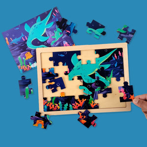 Wudly Wooden Jigsaw Puzzle - BLUE DINO - Wooden Puzzles