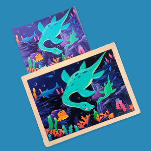 Wudly Wooden Jigsaw Puzzle - BLUE DINO - Wooden Puzzles