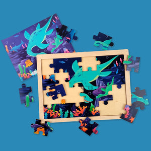 Wudly Wooden Jigsaw Puzzle - BLUE DINO - Wooden Puzzles