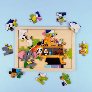 Wudly Wooden Jigsaw Puzzle - Zoo Bus - Wooden Puzzles