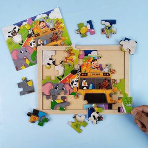 Wudly Wooden Jigsaw Puzzle - Zoo Bus - Wooden Puzzles