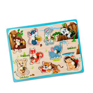 Wudly Wooden Jungle Animals Knob Puzzle for Kids - Wooden Puzzles