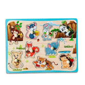 Wudly Wooden Jungle Animals Knob Puzzle for Kids - Wooden Puzzles