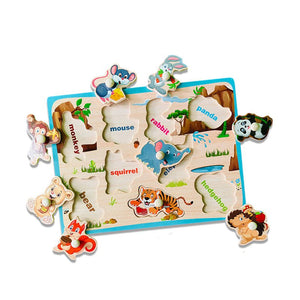 Wudly Wooden Jungle Animals Knob Puzzle for Kids - Wooden Puzzles