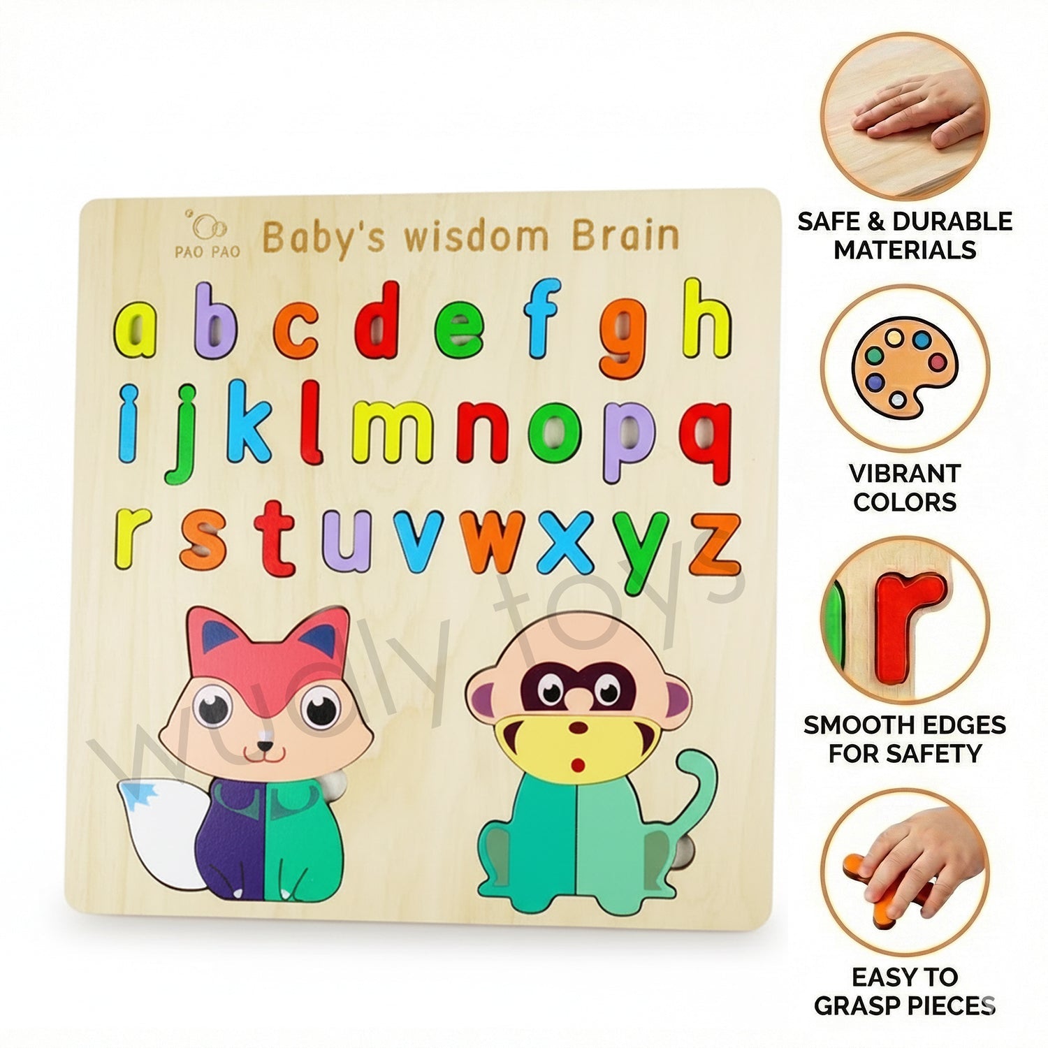 Wudly Wooden Lowercase Alphabet Puzzle Board for Kids - Wooden Puzzles