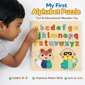 Wudly Wooden Lowercase Alphabet Puzzle Board for Kids - Wooden Puzzles