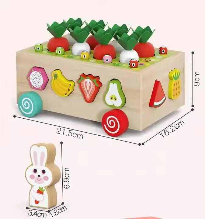 Wudly Wooden Montessori Fine Motor Toys for Baby Toddler, Wooden Shape Sorter Carrot Harvest Game, Preschool Learning Educational Toys for 2+ Years old kids. (Set of 32 pcs) Child Safe Certified. (Multi colors) - CR - 1309