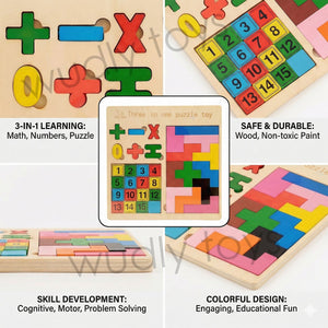 Wudly Wooden Number Counting, Math Symbols & Tangram Game - Wooden Puzzles
