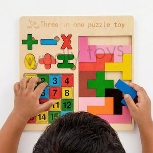 Wudly Wooden Number Counting, Math Symbols & Tangram Game - Wooden Puzzles