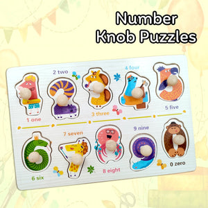 Wudly Wooden Number Knob Puzzle for Kids - Wooden Puzzles