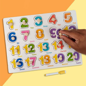 Wudly Wooden Number Puzzle Board 1–20 with Whiteboard for Kids - Wooden Puzzles
