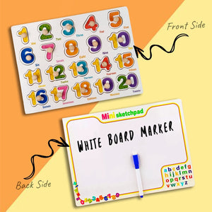 Wudly Wooden Number Puzzle Board 1–20 with Whiteboard for Kids - Wooden Puzzles