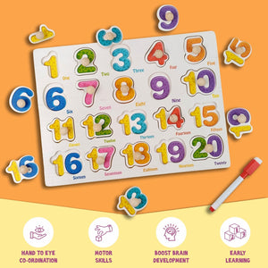Wudly Wooden Number Puzzle Board 1–20 with Whiteboard for Kids - Wooden Puzzles
