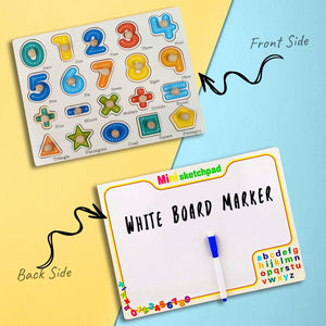 Wudly Wooden Number Puzzle Board with Whiteboard for Kids - Wooden Puzzles