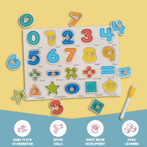 Wudly Wooden Number Puzzle Board with Whiteboard for Kids - Wooden Puzzles