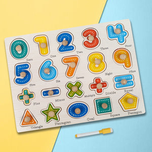 Wudly Wooden Number Puzzle Board with Whiteboard for Kids - Wooden Puzzles