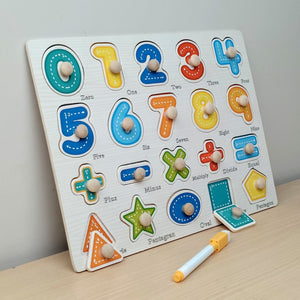 Wudly Wooden Number Puzzle Board with Whiteboard for Kids - Wooden Puzzles