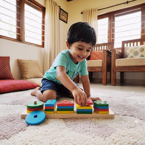 Wudly Wooden Shape Stacking Peg Puzzle - Learning Toy | The Mom Store - Activity