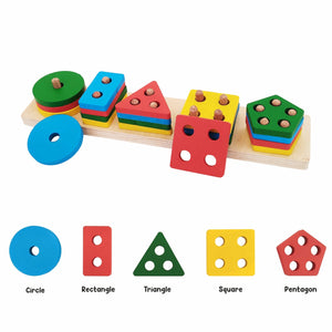 Wudly Wooden Shape Stacking Peg Puzzle - Learning Toy | The Mom Store - Activity