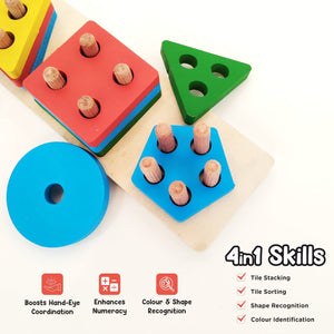 Wudly Wooden Shape Stacking Peg Puzzle - Learning Toy | The Mom Store - Activity