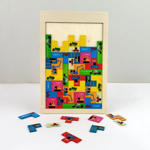 Wudly Wooden Six Russian - Vehicle Theme - Wooden Puzzles