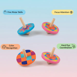 Wudly Wooden Spinning Top Toy Set - Classic Lattu Fun | The Mom Store - Activity