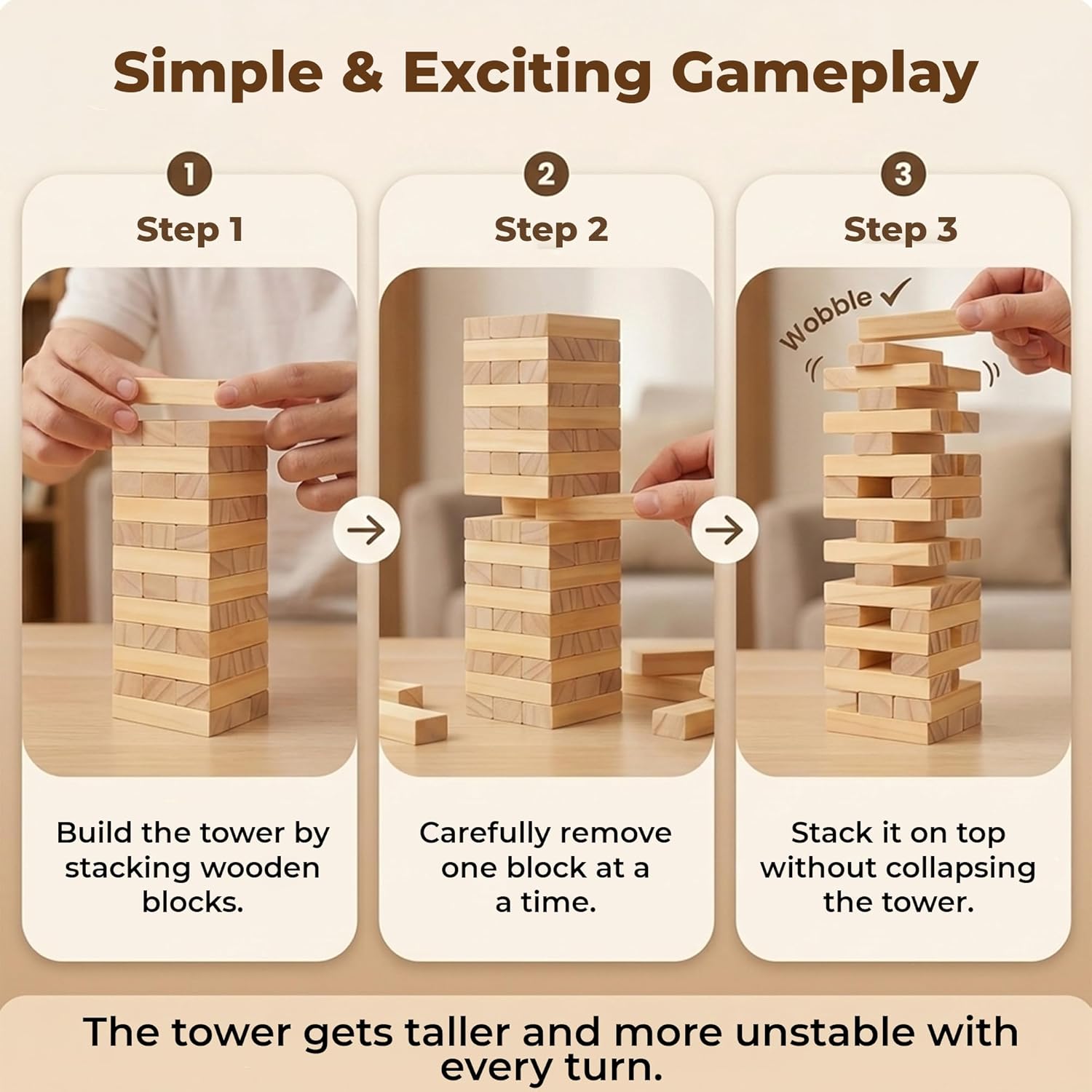 Wudly Wooden Stacking Tower Game 54 Blocks - Family Fun | The Mom Store ...