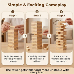Wudly Wooden Stacking Tower Game 54 Blocks - Family Fun | The Mom Store - Activity