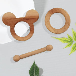 Wudly Wooden Teether & Rattle Set - Baby Toy | The Mom Store - 3 in 1 Set