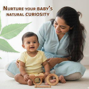 Wudly Wooden Teether & Rattle Set - Baby Toy | The Mom Store - 3 in 1 Set
