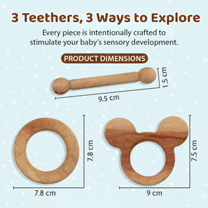 Wudly Wooden Teether & Rattle Set - Baby Toy | The Mom Store - 3 in 1 Set