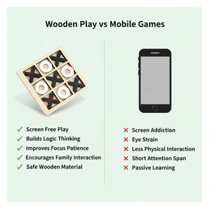 Wudly Wooden Tic Tac Toe Game for Kids & Adults XO Board (1 Random color) - Wooden Puzzles